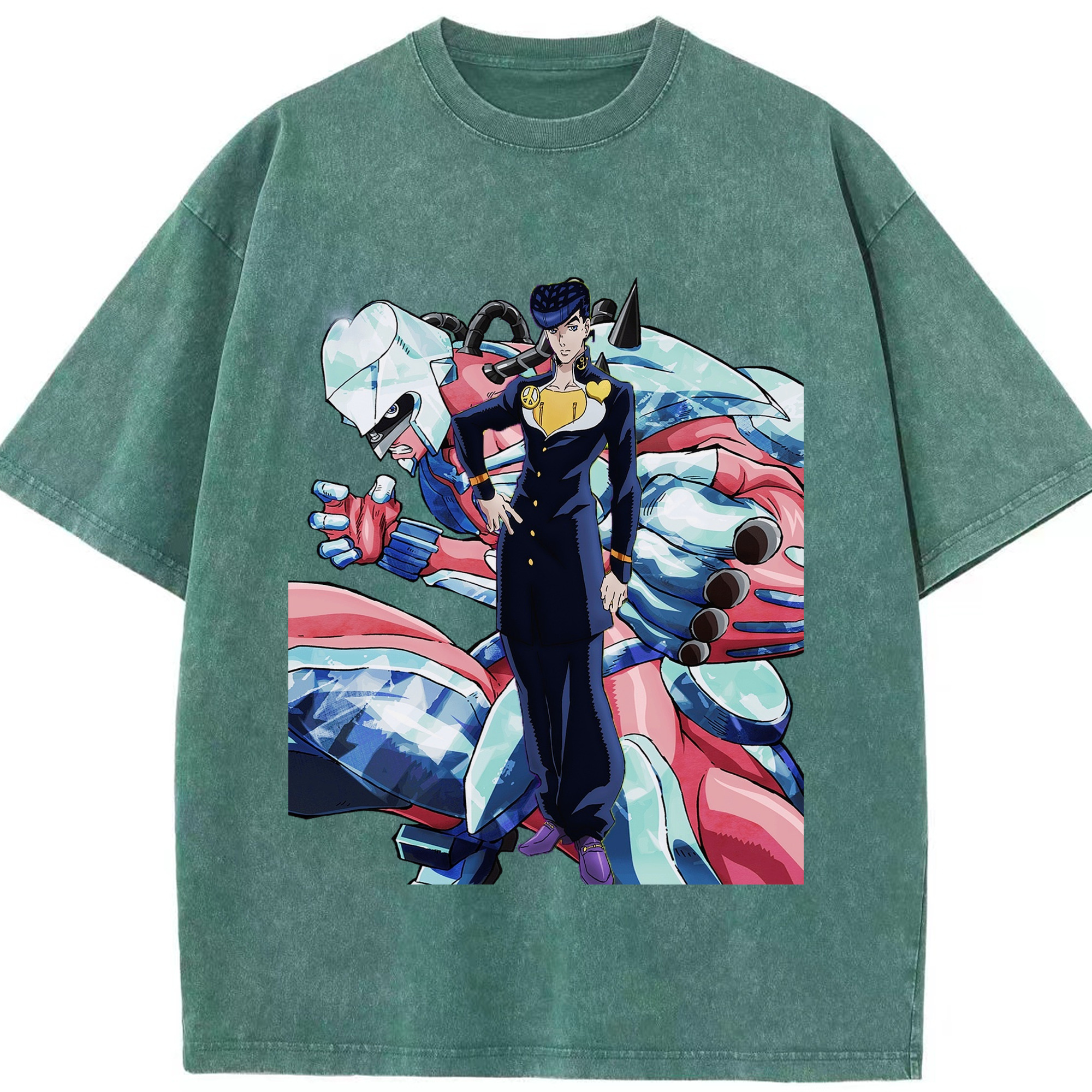 （画像用） ジョジョの奇妙な冒険 ひがしかた じょうすけ JoJo's Bizarre Adventure Higashikata Josuke 綿100% ヴィンテージ風 半袖Tシャツ（フロントプリント）